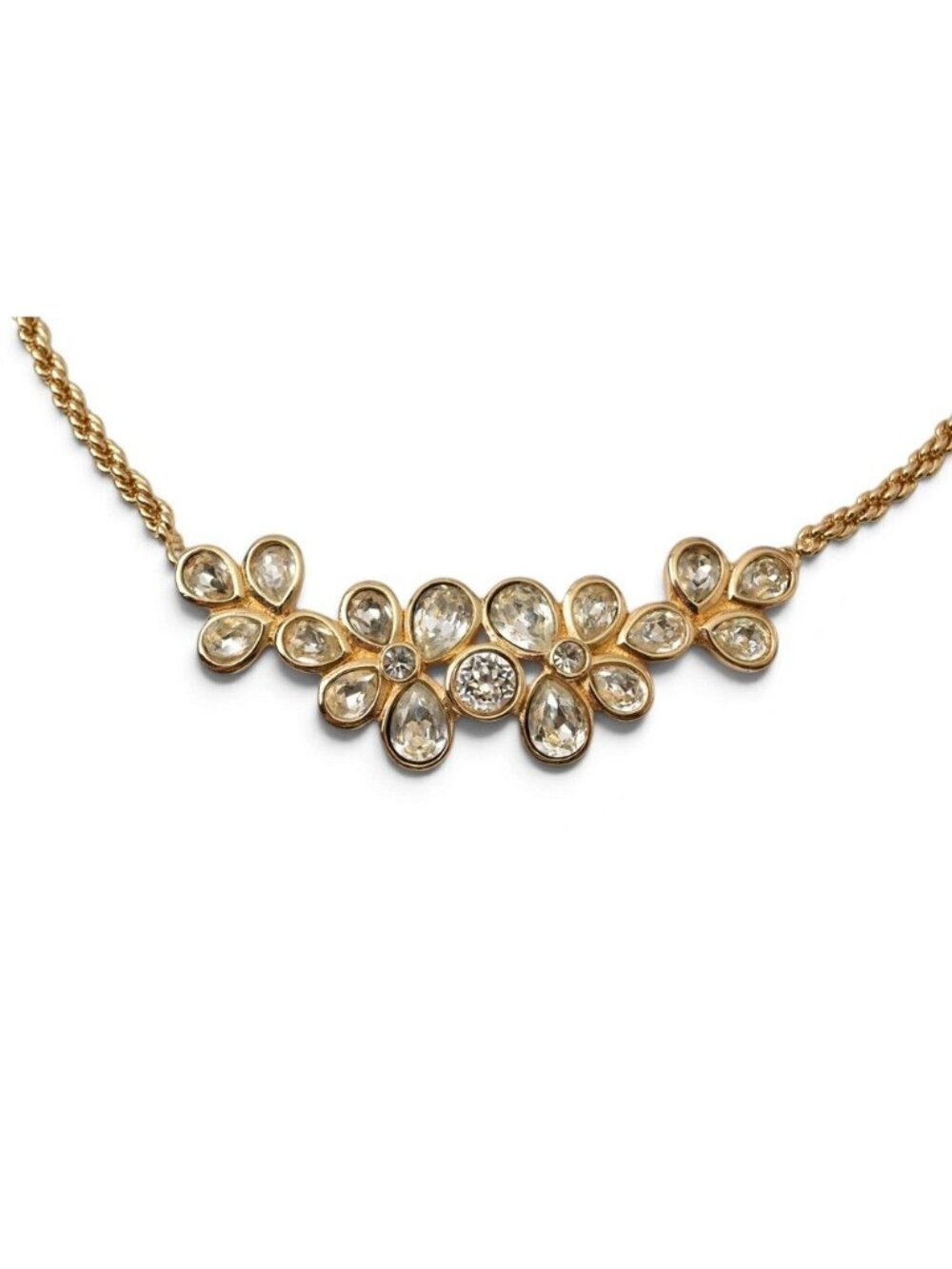 Dior Necklace Choker Vintage Flower Rhinestone Bijou Gold
